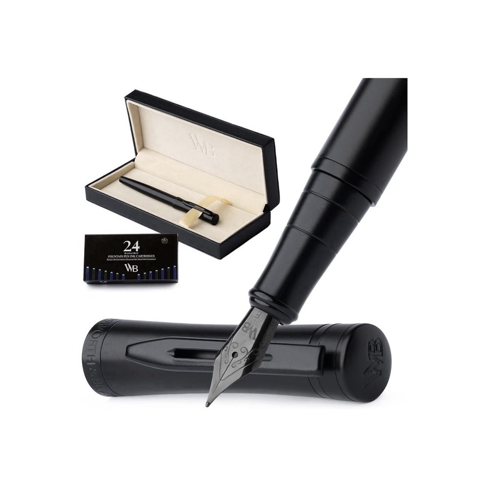 Wordsworth And Black Fountain Pen With Leather Case. 24 Ink Cartridges. NIB